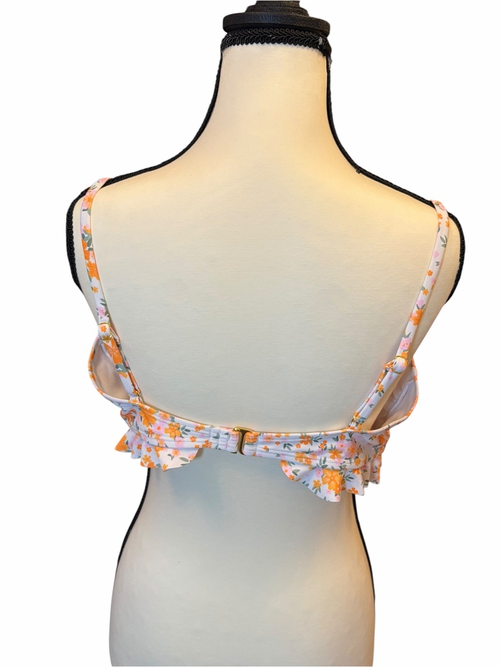 Ninety-Nine Orange White Green Floral Ruffle Hem Swim Top Size XL - Picture 4 of 7